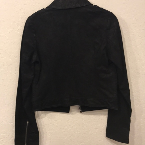 LEVIS black fitted cropped 100% leather coat XS - Picture 5 of 8